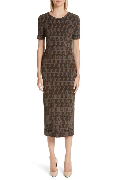 fendi dress logo brown|fendi signature logo midi dress.